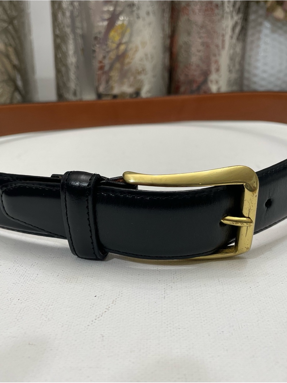 Vintage Coach Womens Black Leather Belt Brass Buckle Size 34” 85cm - Picture 1 of 10